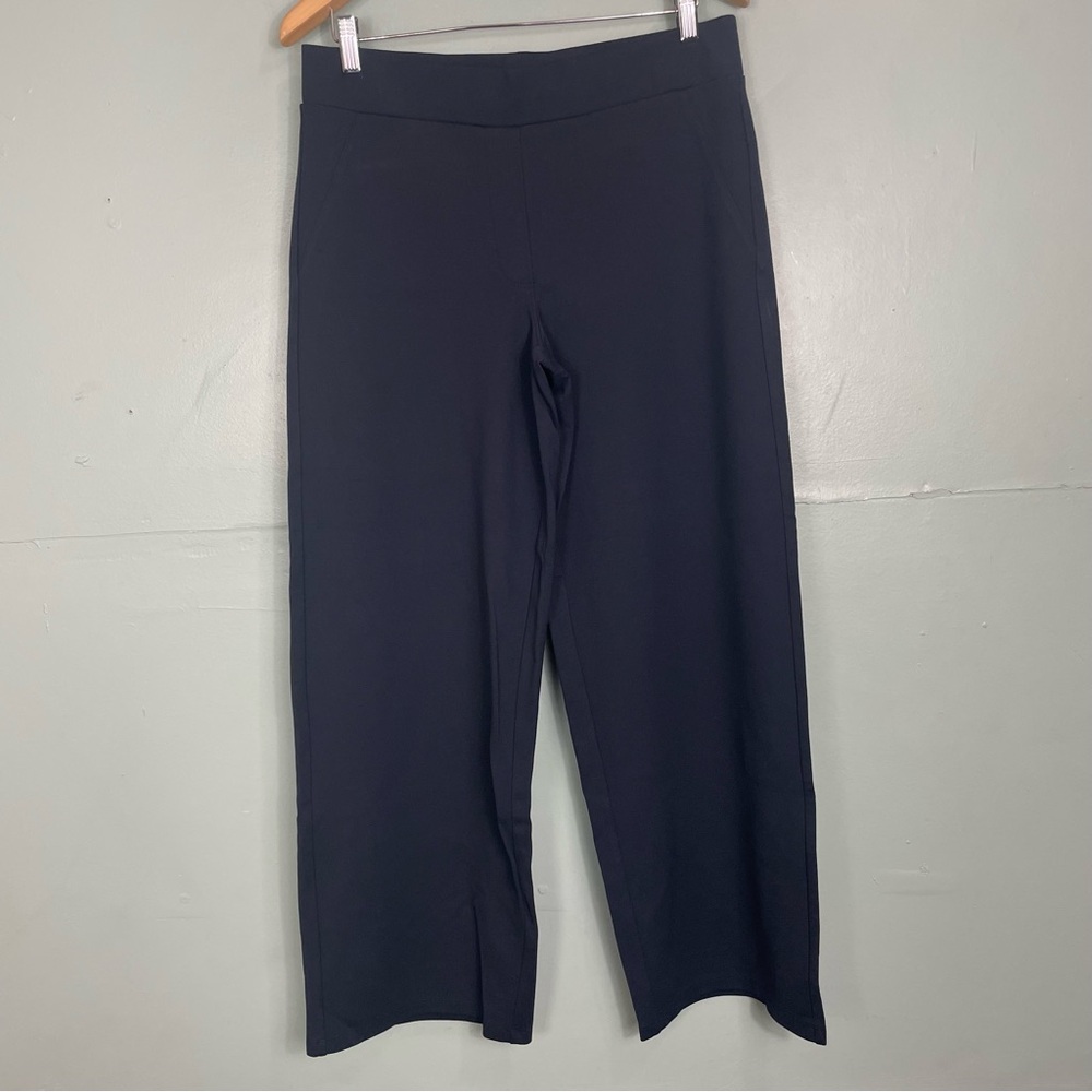 Quince Ultra Stretch Ponte Wide Leg Pants Women Size Large Navy Blue New